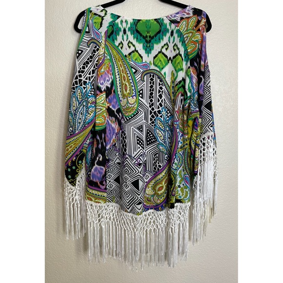 Chicos 3 US XL Colorful Floral Fringe Top Blouse Beach Fairy Hippie Travel READ - Picture 2 of 11